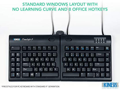 KINESIS Freestyle2 USB-A Ergonomic Keyboard w/ VIP3 Lifters for PC (9" Separation) (KB820PB-US) - style: PC Layout