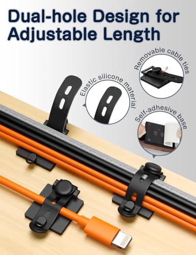 Viaky Adjustable Cable Management Under Desk,10-Pack,Adhesive Cable Clips | 10 Wire Management Holder with 10 Cable Ties & 10 Screws,5 Cable Straps,Wire Organizers for Cords Home Office Behind TV
