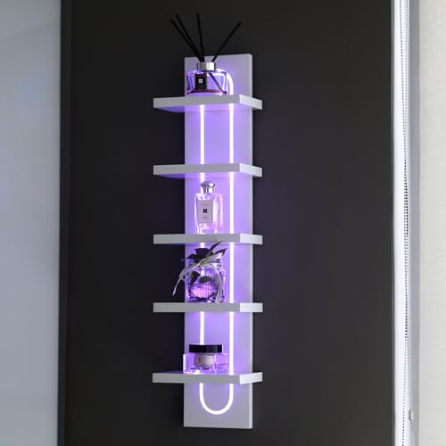 U-Shaped 5-Tier Compact Narrow RGB Light Wall Shelf White | Modern Vertical Shelf for Vanity, Ideal for Anime Figures, Perfumes, Cosmetics, Colleclibles - color: 4ur-white