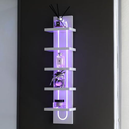 U-Shaped 5-Tier Compact Narrow RGB Light Wall Shelf White | Modern Vertical Shelf for Vanity, Ideal for Anime Figures, Perfumes, Cosmetics, Colleclibles - color: 4ur-white