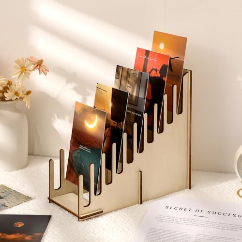 1 Pc Greeting Card Display Stand 10 Slot Wooden Sticker Display Stand Tabletop Postcard Greeting Card Holder Postcard Rack for Brochure Sticker Photo Table Retail Counter Desk Natural Color