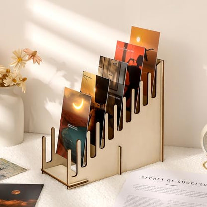 1 Pc Greeting Card Display Stand 10 Slot Wooden Sticker Display Stand Tabletop Postcard Greeting Card Holder Postcard Rack for Brochure Sticker Photo Table Retail Counter Desk Natural Color