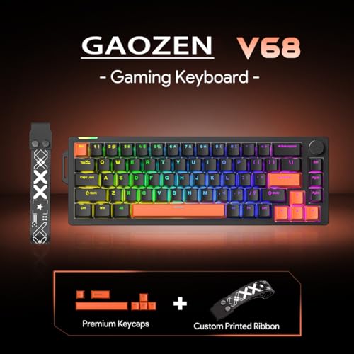 x FURYCUBE 68% Mechanical Gaming Keyboard with RGB Backlit, Wired Keyboard Volume Knob Gasket Mount with PBT Keycaps,Pre-lubed Linear Switches, Hot-Swap Creamy Keyboard, for FPS Games - color: Black+Orange