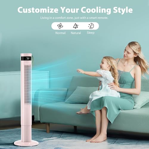 Antarctic Star Tower Fan 42INCH, PINK | 85°Oscillating, Quiet Cooling 12H Timer Remote Control Bladeless 3 Speeds Wind 3 Modes - color: Pink, size: 42 Inch