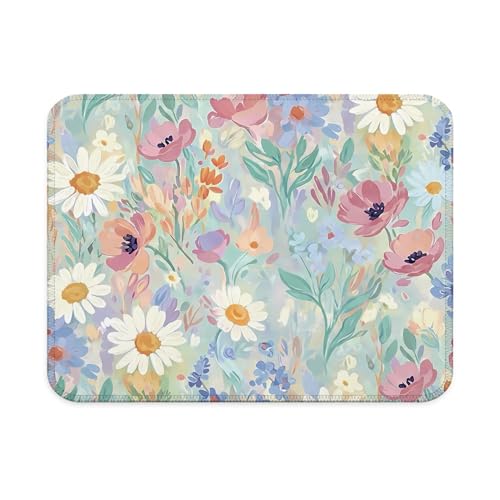 Pastel Boho Cottagecore Floral Mouse Pad for Women 9.5x7.9 Inch | Wildflower Botanical Mouse Pad for Work Computers Laptop Home Office Dorm, Floral Desk Accessories - color: Landscape Flowers Mouse Pad T