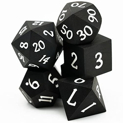 Ebony Wood DND Dice Set Wooden Polyhedral Dice Set for Tabletop Game | Iron Box, DM Gift, for Dungeons and Dragons Role Playing Games - color: Ebony Wood