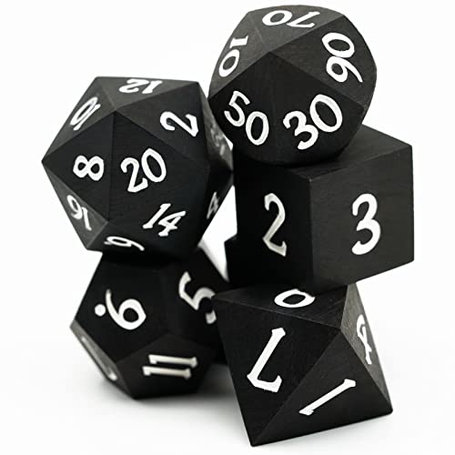 Ebony Wood DND Dice Set Wooden Polyhedral Dice Set for Tabletop Game | Iron Box, DM Gift, for Dungeons and Dragons Role Playing Games - color: Ebony Wood