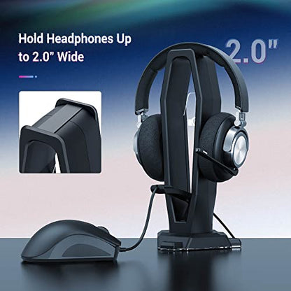 KIWIFOTOS PC Gaming Headphone Holder Under Desk Headset Hanger Mount + Headset Stand with Mouse Bungee Headphone Holder Stand Gaming Accessories