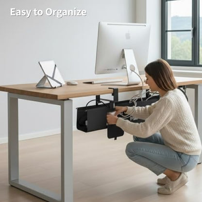 Under Desk Cable Management Tray, 36” Fabric No Drill Clamp Mount Cord Organizer for Desk, Heavy Duty Wire Management for Office Home, Black - size: 36 inch