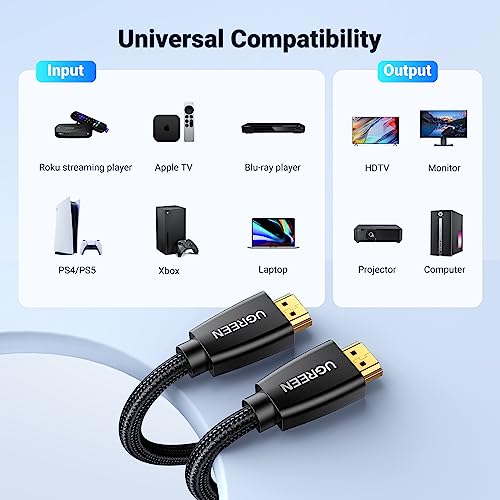 UGREEN 4K@60Hz HDMI Cable Braided High Speed Monitor Cable 16FT | 18Gbps, Ethernet Support, Compatible with UHD TV Computer Switch Xbox 360 PS5 PS4 Blu-ray - size: 16FT