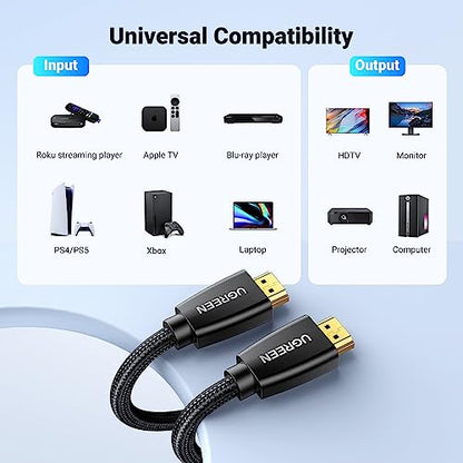 UGREEN 4K@60Hz HDMI Cable Braided High Speed Monitor Cable 16FT | 18Gbps, Ethernet Support, Compatible with UHD TV Computer Switch Xbox 360 PS5 PS4 Blu-ray - size: 16FT