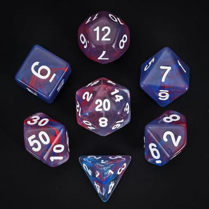 7-Die DND Dice Set Polyhedral Dice Set with a Leather Dice Bag, D&D Dice Set for RPG Table Games (Transparent Blue Mix Red) - color: Blue Mix Red