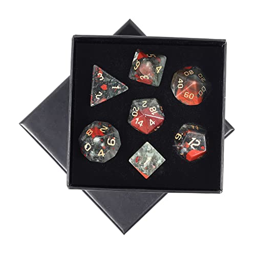 mookaitedecor 7 PCS Africa Bloodstone DND Dice Set for RPG MTG Table Games | Crystal DND Dice, Role Playing Dice, Dungeons and Dragons, Polished Tumbled Stones, Home Decoration - color: Red & Grey