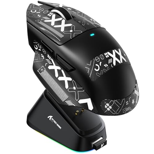 ATTACK SHARK V6 Wireless Gaming Mouse with RGB Charging Dock, 25K DPI PAW3311 Sensor, 1K Polling Tri-Mode Ergonomic PC Mice, 5 Programmable Bottons, Cloud-Based AI Driver for Win/Mac,Black&Tape - color: Black&Tape
