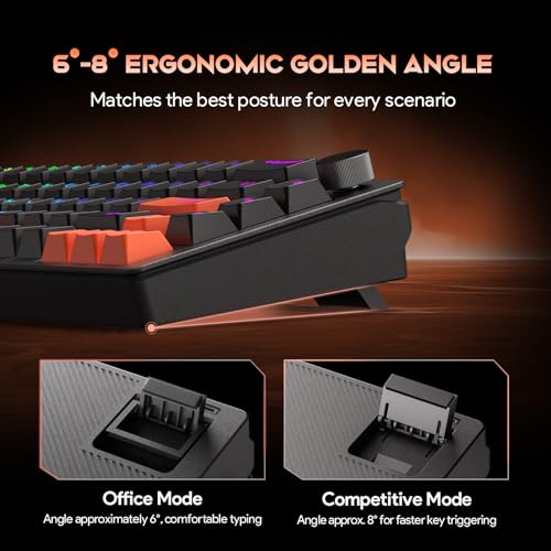 x FURYCUBE 68% Mechanical Gaming Keyboard with RGB Backlit, Wired Keyboard Volume Knob Gasket Mount with PBT Keycaps,Pre-lubed Linear Switches, Hot-Swap Creamy Keyboard, for FPS Games - color: Black+Orange