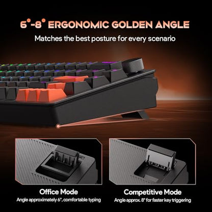 x FURYCUBE 68% Mechanical Gaming Keyboard with RGB Backlit, Wired Keyboard Volume Knob Gasket Mount with PBT Keycaps,Pre-lubed Linear Switches, Hot-Swap Creamy Keyboard, for FPS Games - color: Black+Orange