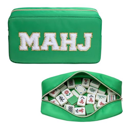 Mahjong Tile Bag Mahjong Bag with Zipper Travel Mahjong Carrying Case Storage Pouch Gifts for Mahjong Lovers Accessories - color: Green-mahj
