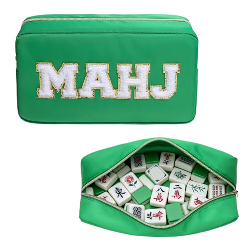 Mahjong Tile Bag Mahjong Bag with Zipper Travel Mahjong Carrying Case Storage Pouch Gifts for Mahjong Lovers Accessories - color: Green-mahj