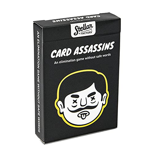 Stellar Factory Card Assassins Party Game, Word Elimination, 3-6 Players | Expandable: Sticks and Stones adds 200+ new words & doubles capacity to 12; 90-second rules, no setup, play anywhere. - size: Card Assassins