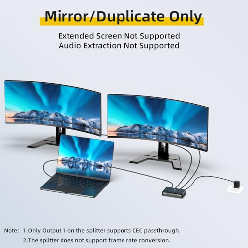 8K HDMI Splitter 1 in 2 Out (Mirror Only) – HDMI 2.1 8K@60Hz, 4K@240Hz DSC | 48Gbps, HDCP 2.3, EDID, Auto Downscaling, Duplicate Screens for Dual Monitors, TV, PS5, Xbox