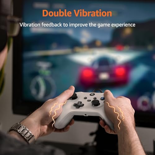 IWGAME Wired Controller for X-BOX ONE/PC, Gamepad with 3.5mm Audio Jack&Dual Vibration, Support Turbo Function, Compatible with X-BOX One/One S/X, X-BOX Series S/X, PC (White) - color: White