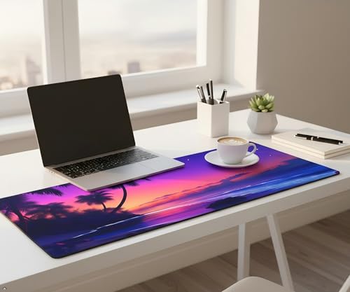 XXL Gaming Mouse Pad 35.4x15.7 inch, Sunset Beach Landscape Theme Desk Mat,Large Purple Starry Sky Ocean Sea Mousepad (Sunset sea) - color: Sunset sea
