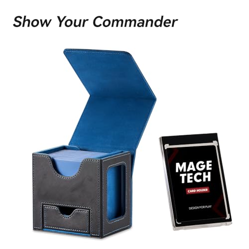 Mage Tech Card Deck Box for MTG Commander - Patented Design, Commander Display, Fits 100 Double-Sleeved Cards, 35pt Card Brick & Dice Tray - Black/Blue - color: 2. Enigma (Black/Blue)