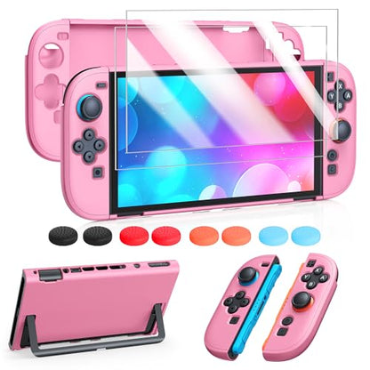 FYOUNG Protective Case for Nintendo Switch 2, Slim Hard Shell Accessories | Switch 2 Cute Case, Scratch&Shock Protection Cover with Screen Protector, 8 Thumb Grip (Solid Pink, Switch 2 7.9inch) - color: Solid Pink