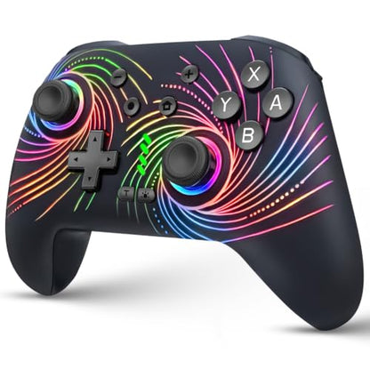 ZRZLMVP Switch Controllers Wireless for Nintendo Switch/OLED/Lite/Switch 2 | 1000mAh Rechargeable Switch Pro Controller, Switch Control with 9 Colors LED Light, Turbo, Vibration, 6 Axis Gyro, Wake Up - color: Pitch Black