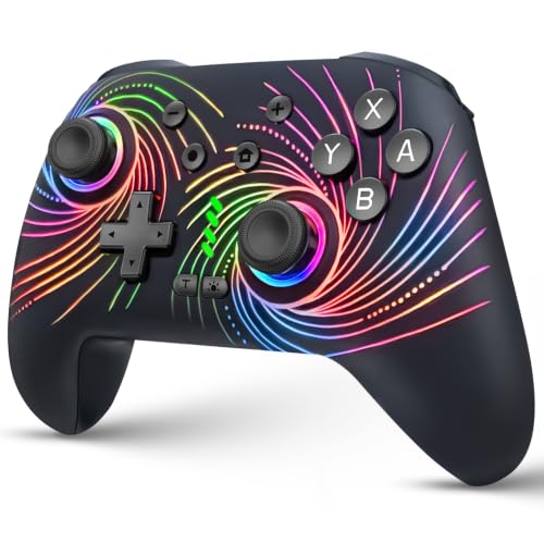 ZRZLMVP Switch Controllers Wireless for Nintendo Switch/OLED/Lite/Switch 2 | 1000mAh Rechargeable Switch Pro Controller, Switch Control with 9 Colors LED Light, Turbo, Vibration, 6 Axis Gyro, Wake Up - color: Pitch Black