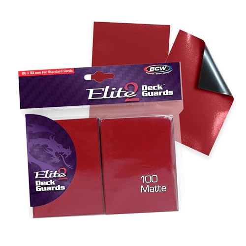 BCW Elite2 Matte Card Sleeves – Red | Anti-Glare Front | Textured Back | Fits Standard 2.5" x 3.5" Cards - 100 Pack - color: Red
