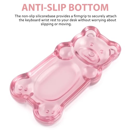 Gel Wrist Rest for Keyboard and Mouse Transparent Pink Bear Elbow Pad Cushion Ergonomic Cute Clear Cool Mouse Wrist Pad Silicone Non-Slip Support for Computer Gaming Home Office Women Hand Pillow - color: Bear Pink