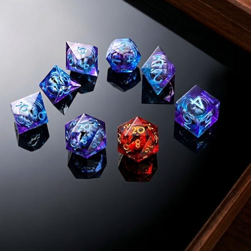 DND Dice Set 8PCS with Extra D20-Beholder's Eye Dragon Eye Liquid Core Sharp Edge Handmade Polyhedral Resin 2×D20 D4 D6 D8 D10 D12 D10% Dungeons Dragons Tabletop RPG - color: 8pcs-purple Blue