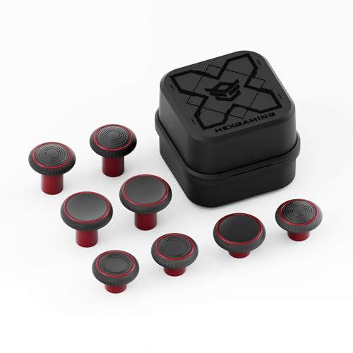 HEXGAMING 8-Pack Replacement Thumbsticks Caps, Red | 2 Height, Domed & Concave Grips, for Phantom & Ultimate Pro Controllers, Base Part NOT Included - color: Red