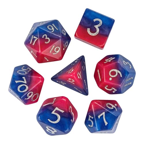 DND Dice Set 7PCS D&D Polyhedral Dice Set Blue-Red for Tabletop Game | Leather Storage Bag, DM Gift, for Dungeons and Dragons Role Playing Games - color: Blue&purple&red