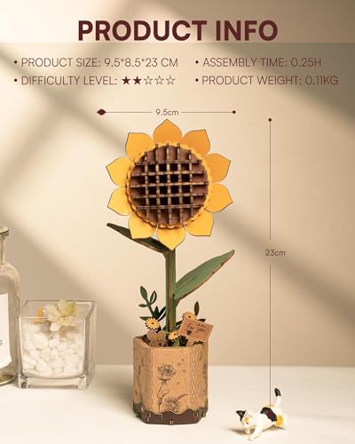 3D Flower Wooden Puzzles for Adults-Sunflower, DIY Wooden Flowers Model Kit Building Set Crafts Birthday Gifts,Artificial Botanical Collection Creative Gift Ideas/Housewarming Decor(86PCS) - style: TW - Sunflower