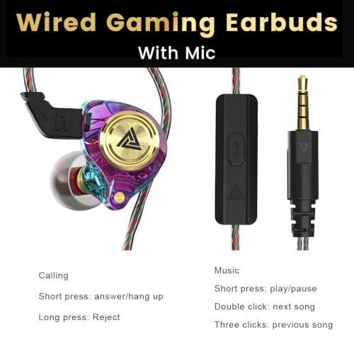 Wired Gaming Earbuds, Ak3file in Ear Monitors, Deep Bass Sound Wired Earbuds, HiFi in Ear Headphones with 1DD 10mm Dynamic Driver, IEM for Music Gaming Video Calling (Purple) - color: Purple