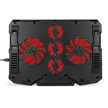 Enhance Cryogen Gaming Laptop Cooling Pad - Fits 17 in. Computer, PS4 - Adjustable Laptop Cooling Stand with 5 Quiet Cooler Fans, 2 USB Ports and LED Lighting - Slim Portable Design 2500 RPM (Red) - color: Red