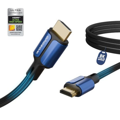 HDMI Cable V2.1 with Ethernet, 8k@60Hz,4K@120Hz UHD Resolution,9.9 Feet Braided, 48 Gbps Transmission Ultra High Speed,HDR/HDR10/Dolby Vision,Dolby Atmos and DTS:X, Compatible All HDMI Devices - color: Blue, size: 9.9 Feet