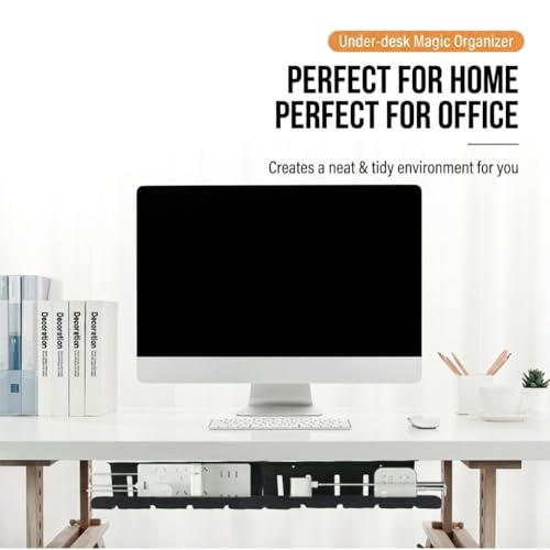Metal Cable Management Under Desk for Easy mounting Under-Table, Set of 2 - with 10X Cable Ties, Desk Organizer for Office/Home Office Table Thoughtful Cable Tray Holder