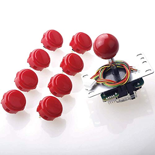 Sanwa JLF-TP-8YT Joystick + Sanwa 8 pcs OBSF-30 Push Button Bundle Kit Color : Red - for Arcade Game 4 & 8 Way Adjustable, Compatible with Catz Mad SF4 Tournament Joystick S@NWA - color: Red