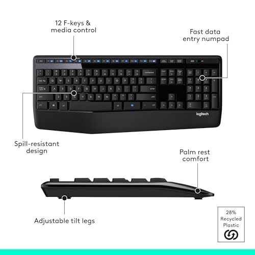 Logitech MK345 Wireless Keyboard and Mouse Combo with Palm Rest, 2.4 GHz USB Receiver, Compatible with PC, Laptop, Black - style: Combo