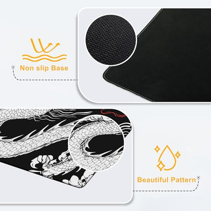 Large Mouse Pad Black and White Japanese Dragon Waterproof Extra Large Mousepad with Stitched Edges Non-Slip Rubber Base Computer Protector Desk Pad for School Office Home 35.4"X 15.7" - color: Fantasy Castle Night