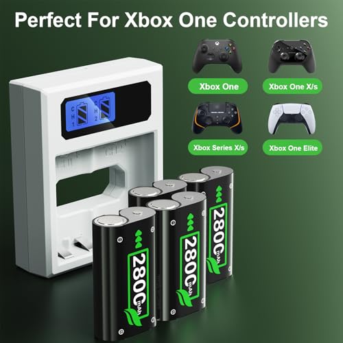 Battery Pack Charger for Xbox One, Equipped with 4 x 2800mAh Rechargeable Batteries and USB-C Charger Station,High Performance Battery Compatible with Xbox Series X|S, Xbox One S/X/Elite Controller