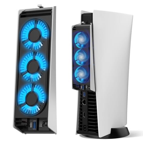 JUSPRO Cooling Fan for PS5 Accessories, Upgraded Quiet Cooler Fan with LED Light for PlayStation 5 Console/PlayStation 5 Digital Edition & Ultra HD Game Console - color: PS5 fan