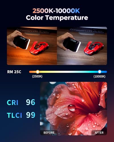 SmallRig RM 25C Mini LED RGB Video Light, 3100mAh Battery, HD LCD Display, 25W Portable Camera Light for Photographers, Content Creators, 2500K-10000K CRI 96 TLCI 99, Magnetic Mounting Diffuser - 5357 - color: 25C RGB