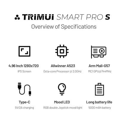 Trimui Smart Pro-S 4.96″ Retro Handheld Game Console, Allwinner A523 Octa-Core 2.0GHz, Mali-G57, Active Cooling, L3/R3, Linux, 8GB + microSD (White-No Card) - color: White-no Card