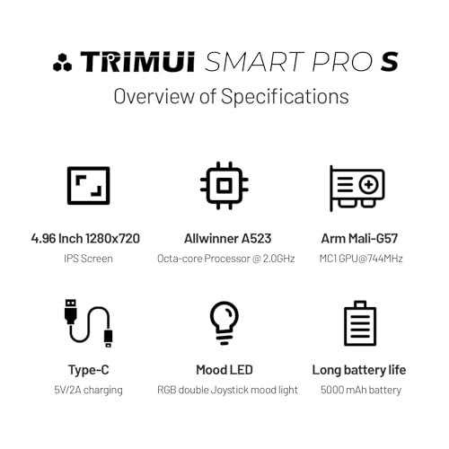 Trimui Smart Pro-S 4.96″ Retro Handheld Game Console, Allwinner A523 Octa-Core 2.0GHz, Mali-G57, Active Cooling, L3/R3, Linux, 8GB + microSD (YELLOW-128GB) - color: Yellow-128gb