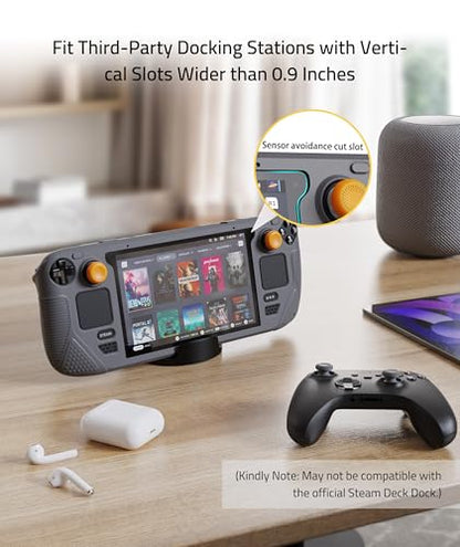 Syntech Protective Silicone Case for Steam Deck OLED & LCD - Gray | Upgraded Zero-Gap Fit Fixes Edge Sagging, All-Round Shock Absorption, Non-Slip Grips & Complimentary Thumb Caps Included - color: Grey