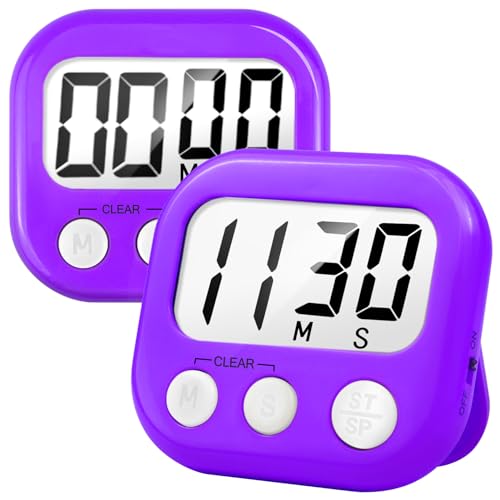 2 Pack Digital Kitchen Timer for Cooking Big Digits Loud Alarm Magnetic Backing Stand Cooking Timers for Baking Purple - color: Purple